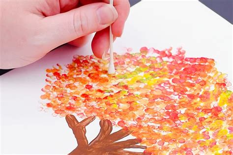 Q Tip Fall Tree Painting Easy Tree Painting With Cotton Swabs