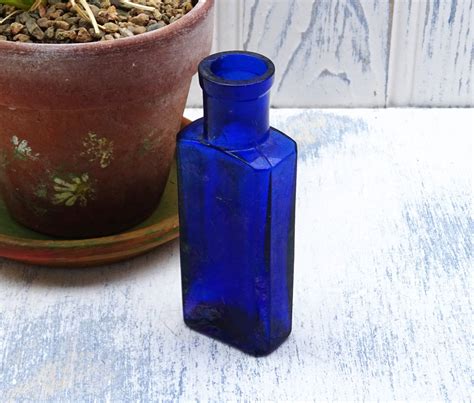 Antique Cobalt Blue Propert Bottle Victorian 8 Sided Etsy Uk Blue Glass Bottles Blue Bottle