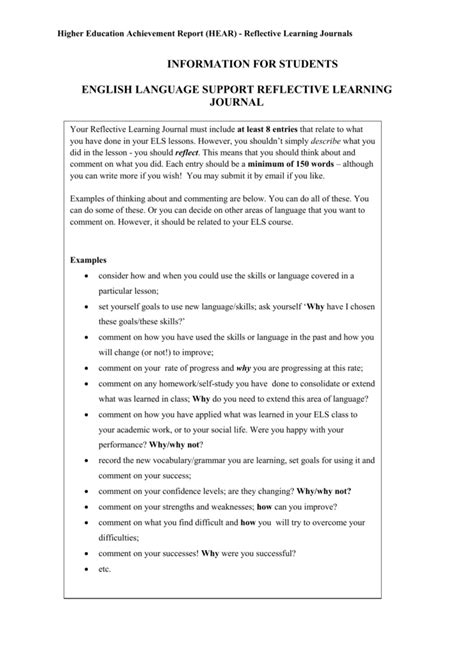 Reflective Journal Sample