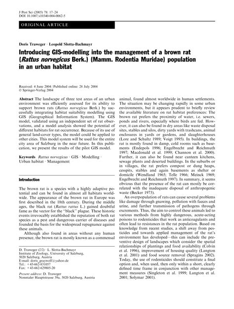 (PDF) Introducing GIS-modelling into the management of a brown rat (Rattus norvegicus Berk ...