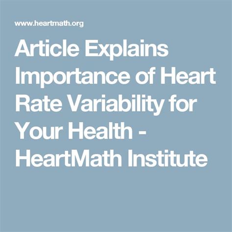 Article Explains Importance Of Heart Rate Variability For Your Health