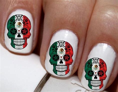 Pc Mexico Flag Sugar Skulls Mexican Skulls Skulls Nail Art Nail