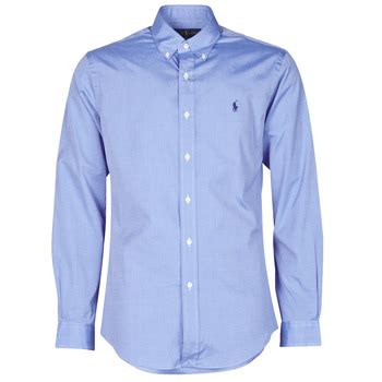 Polo Ralph Lauren Chemise Ajustee En Popline De Coton Col Boutonne Bleu