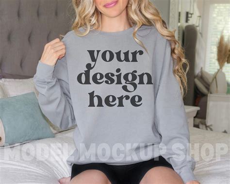 Comfort Colors Grey 1566 Mockup Comfort Colors Sweatshirt Etsy