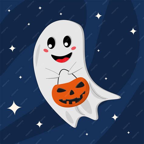 Fantasma Con Calabaza Y Dulces Estilo De Dibujos Animados Lindo