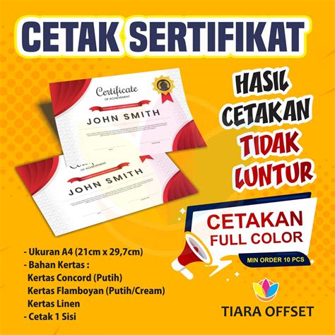 Jual Cetak Sertifikat A4 1 Sisi Full Color Shopee Indonesia