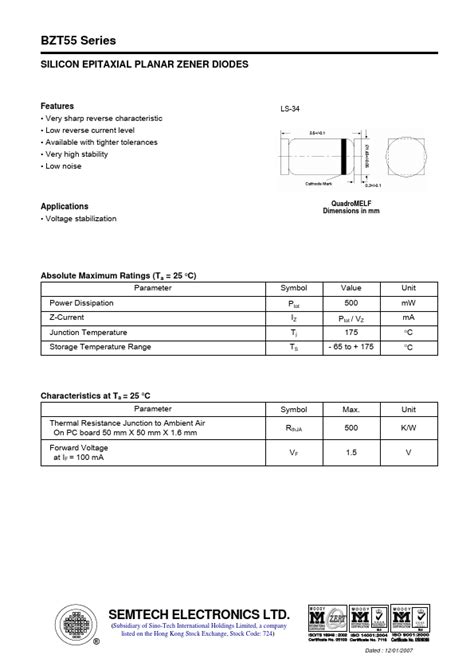 Bzt C Datasheet Silicon Epitaxial Planar Zener Diodes