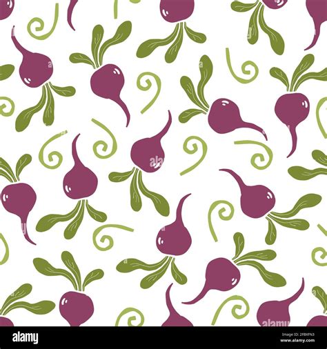 Hand Drawn Seamless Pattern Of Simple Beet Doodle Sketch Style Beet