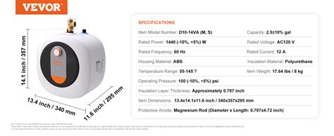 VEVOR Electric Mini Tank Water Heater Gallon Tank Hot Water Boiler Storage W Power