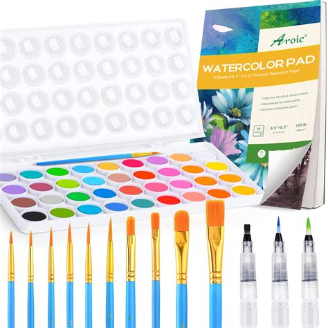 Aroic 65 Pieces Watercolor Paint Set，36 Colors Watercolor，10 Brushes，3 Refillable Water Brush