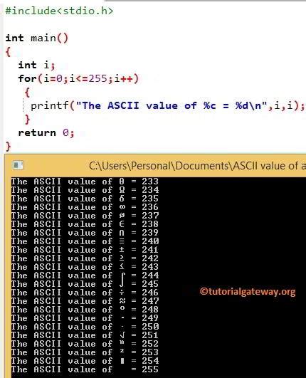 C Program To Find Ascii Value Of A Character