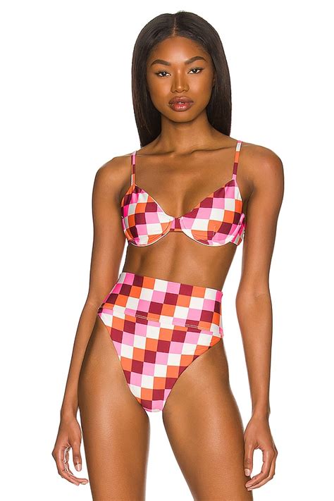 Beach Riot Camilla Bikini Top In Sangria Checkers Revolve