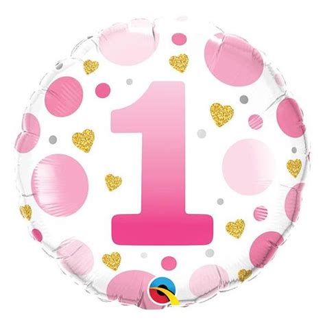 18 PRIMO COMPLEANNO PINK DOTS Vendita Ingrosso Palloncini