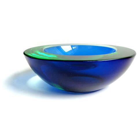 Murano Cobalt Blue Green Sommerso Round Italian Art Glass Decorative