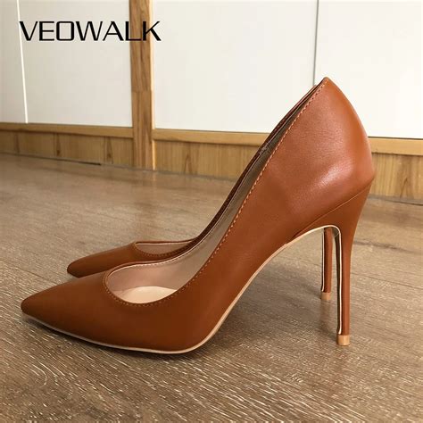 Veowalk Light Brown Women Classic Pointed Toe High Heels Elegant Ladies