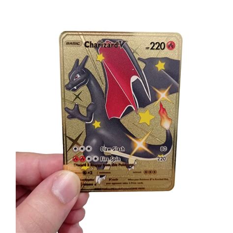 Carta Met Lica Pokemon Colecionador Dourada Charizard V Shopee Brasil