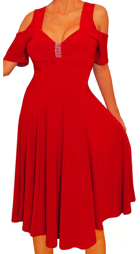 Funfash Plus Size Women Open Cold Shoulders Red Cocktail Dress New Mad