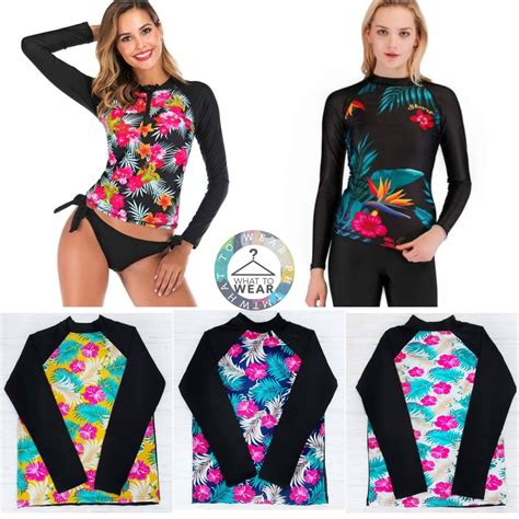 Printed Floral Hawaiian Rash Guard For Women Adult Swimwear Longsleeves