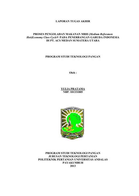 PDF LAPORAN TUGAS AKHIR PROSES PENGOLAHAN MAKANAN DOKUMEN TIPS