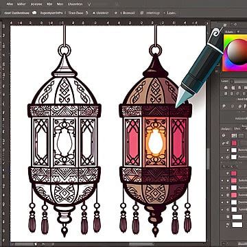 Lantern With Vector Drawing Design Program Background, Design Program, Lantern, Lanterns ...