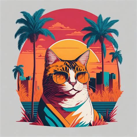 Premium AI Image A Cat With Sunglasses On It And A Palm Tree In The