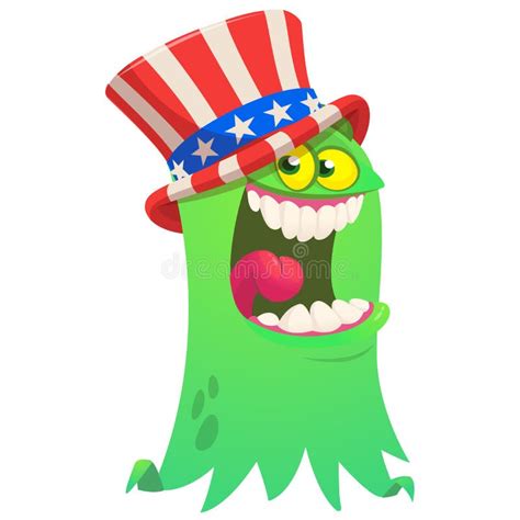 Cartoon Funny Monster Wearing American Uncle Sam Hat On Usa