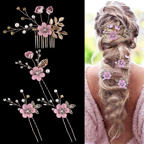 Opolski Pcs Set Faux Pearl Flower Decor Hairpins Hair Sticker Side