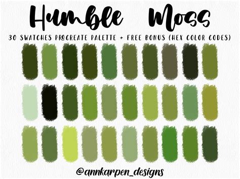 Humble Moss Procreate Palette, 30 HEX Color Codes, Instant Digital ...