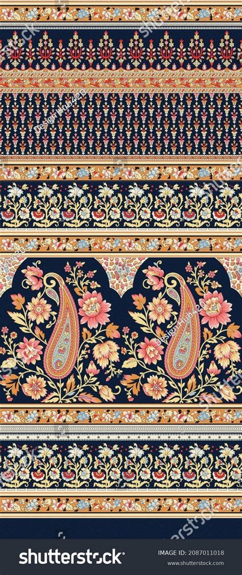 Indian Floral Boti Paisley Art Border Stock Illustration