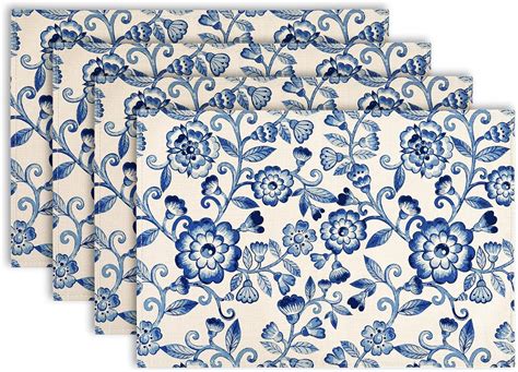 Amazon Anydesign Blue White Floral Placemat Vintage Flower Table