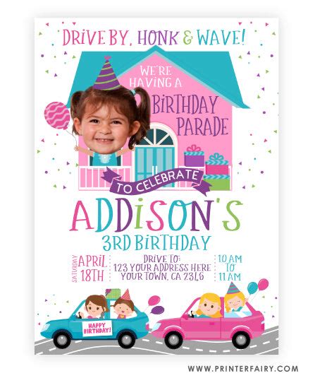 Drive Thru Birthday Parade Invitation With Photo Printerfairy