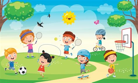 Premium Vector | Children playing in the park