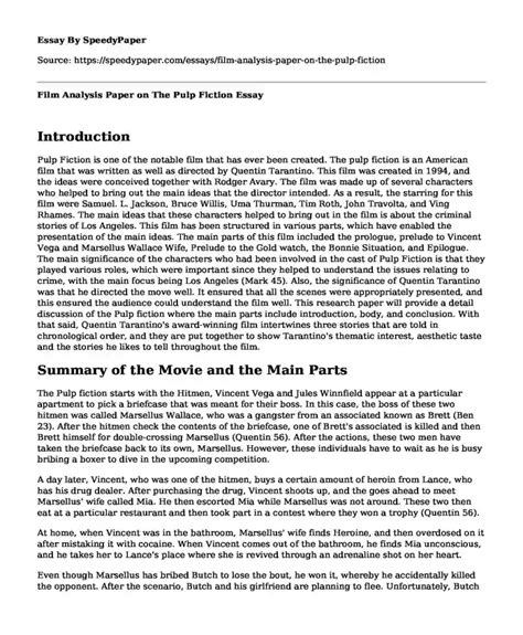 Film Analysis Paper On The Pulp Fiction Speedypaper