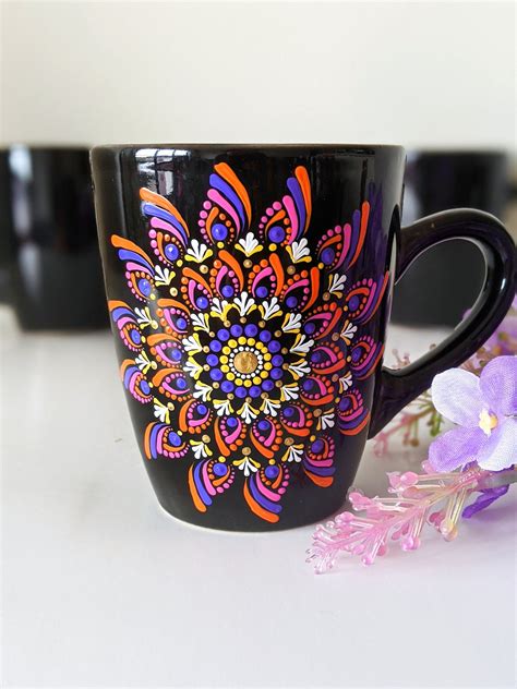 Mandala Mug Dot Art Mug Hand Painted Ceramic Mug Mandala Etsy