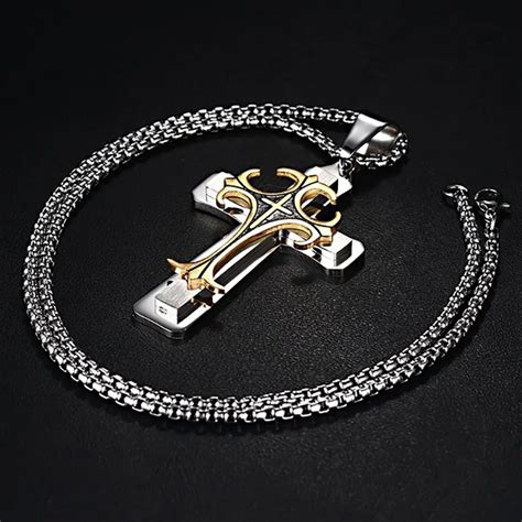 Vnox Men S Stainless Steel Cross Pendant Necklace 24 Chain Religion