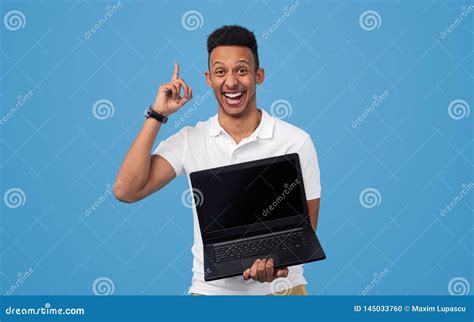 Excited Black Man Presenting Good Deal On Laptop Stock Photo Image Of