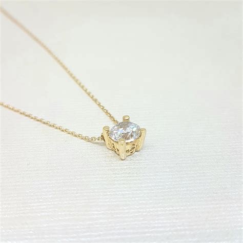 Solitaire Pendant Necklace 14k Real Solid Yellow Gold With Cubic