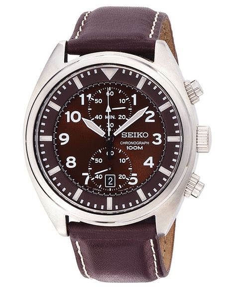 Seiko Men'S Chronograph Brown Leather Strap 43Mm Snn241 for Men - Lyst