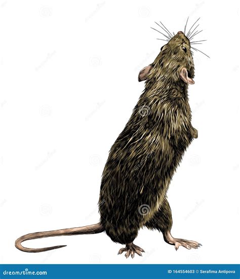 Mouse Stands On Its Hind Legs Shyly Covers Its Muzzle And Holds A