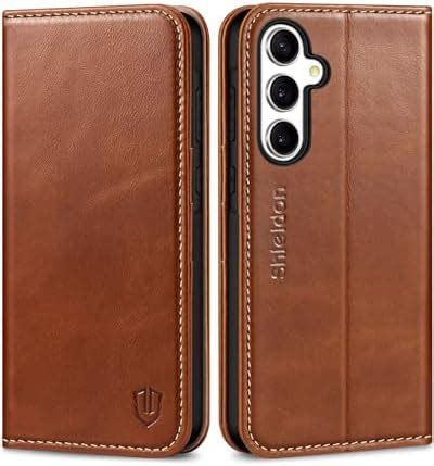 Shieldon Etui pour Galaxy A55 5G Housse Folio Cuir Véritable Coque