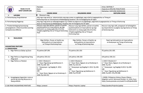 Dll 1 3 Daily Lesson Log Ap 7 Quarter 3 Week 1 Grade 1 To 12 Daily Lesson Log Paaralan