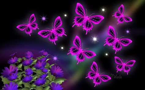 Pink Butterflies Art Stars Viola Tricolor Flowers Desenho