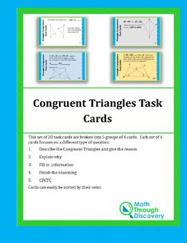 Geometry Congruent Triangles Task Cards By Math Through Discovery Llc