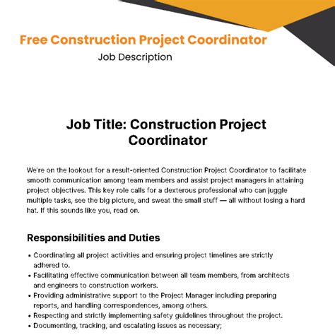 Free Construction Project Coordinator Job Description Template Edit Online And Download