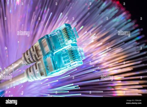 Network Cables Closeup With Fiber Optical Background Stock Photo Alamy