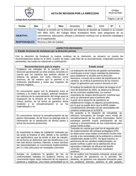 Pdf Acta De Revision Por La Direccion Pdfslide Net