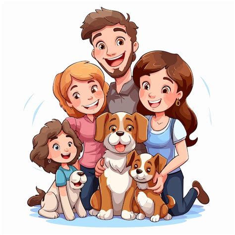 Familia Alegre Con Hijos Y Mascotas Ilustraci N De Vida Familiar Feliz