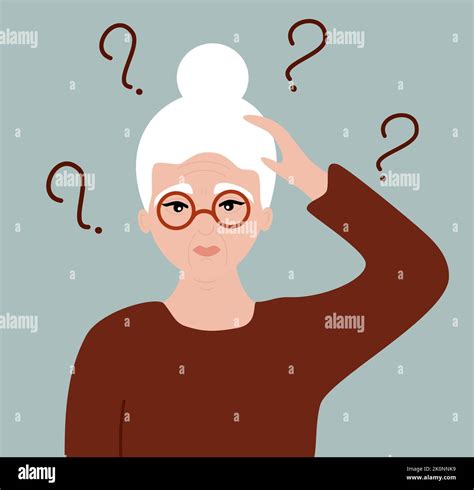 Cute Cartoon Character Old Woman With Memory Loss Disease Vector