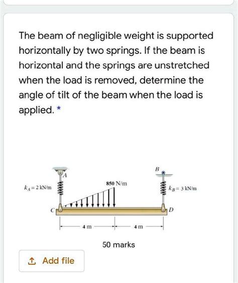 The Beam Of Negligible Weight Is Supported Horizontally By Two Springs