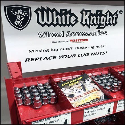 White Knight Wheel Accessories Lug Nut Display Fixtures Close Up